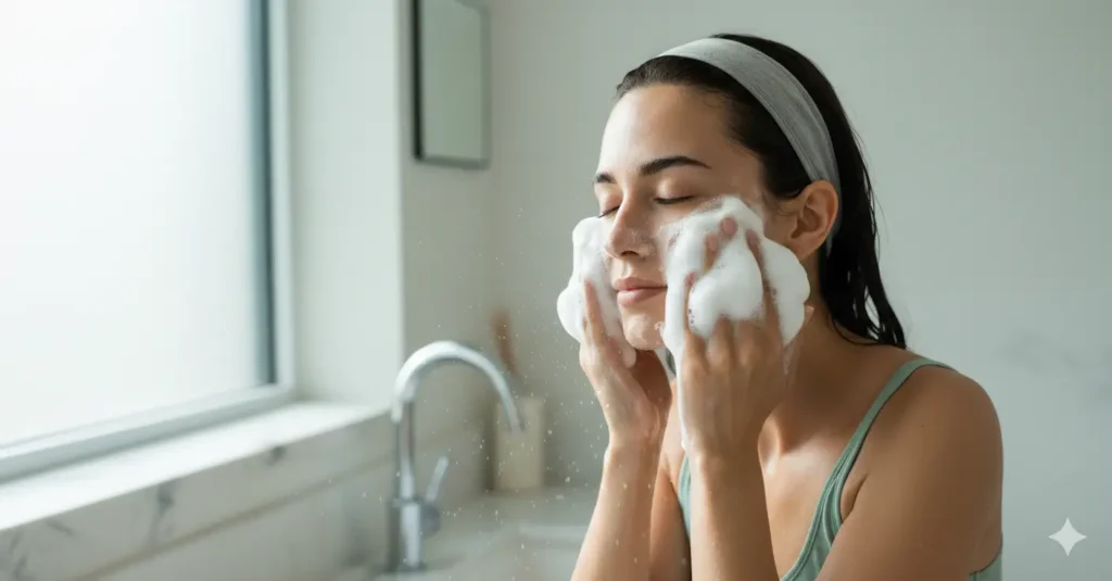 Gentle Acne Face Cleanser Application In Morning Routine
