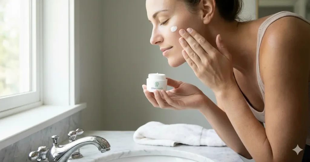 Gentle Application Of Eye Cream In Morning Skincare Steps