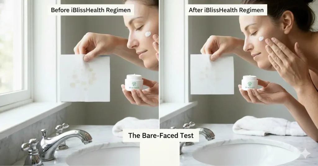 Bare-Faced Tissue Blot Test Showing Oily, Dry, And Combination Skin Patterns