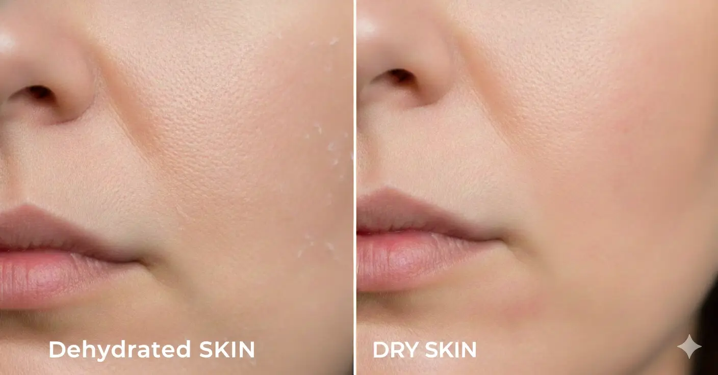 Visual Comparison Between Dehydrated Skin And Dry Skin Symptoms